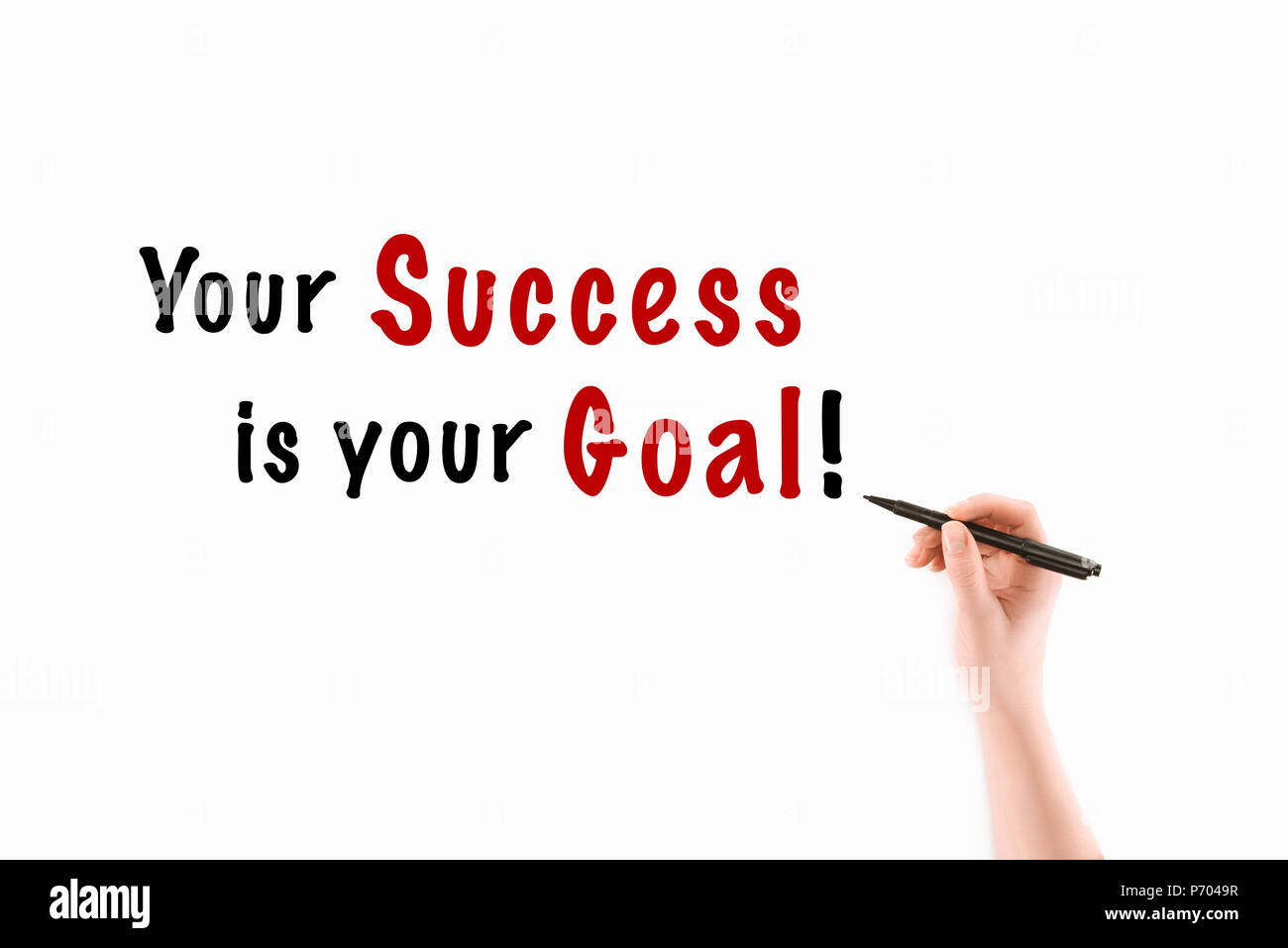 cropped image of woman writing your success is your goal inscription ...
