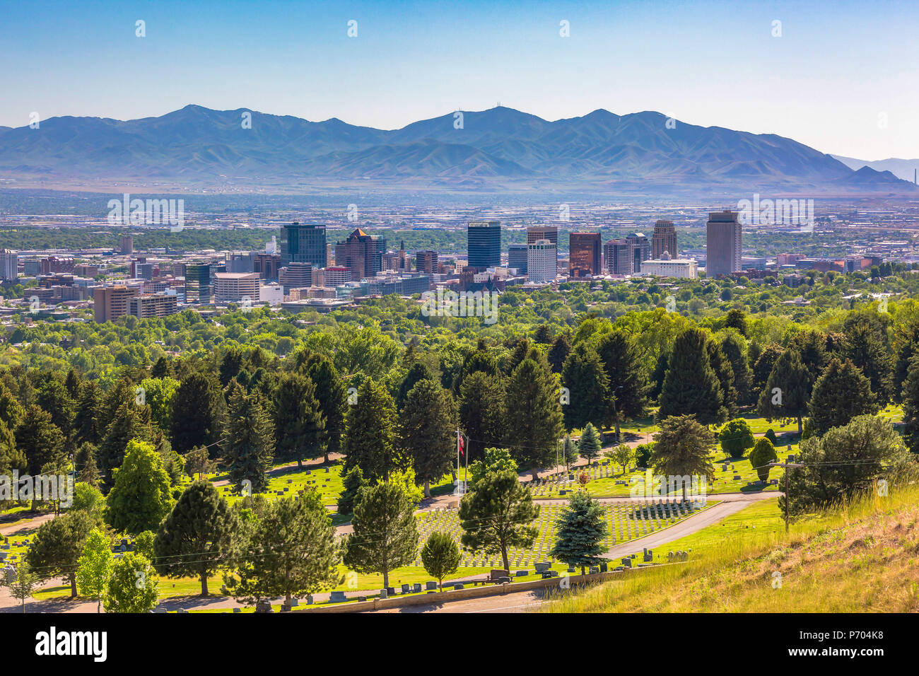 Salt Lake City Views with buildings and trees Stock Photo Alamy