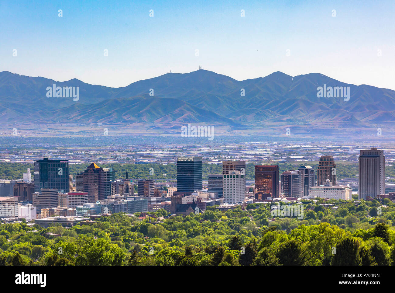 Salt Lake City Views with foreground trees Stock Photo Alamy