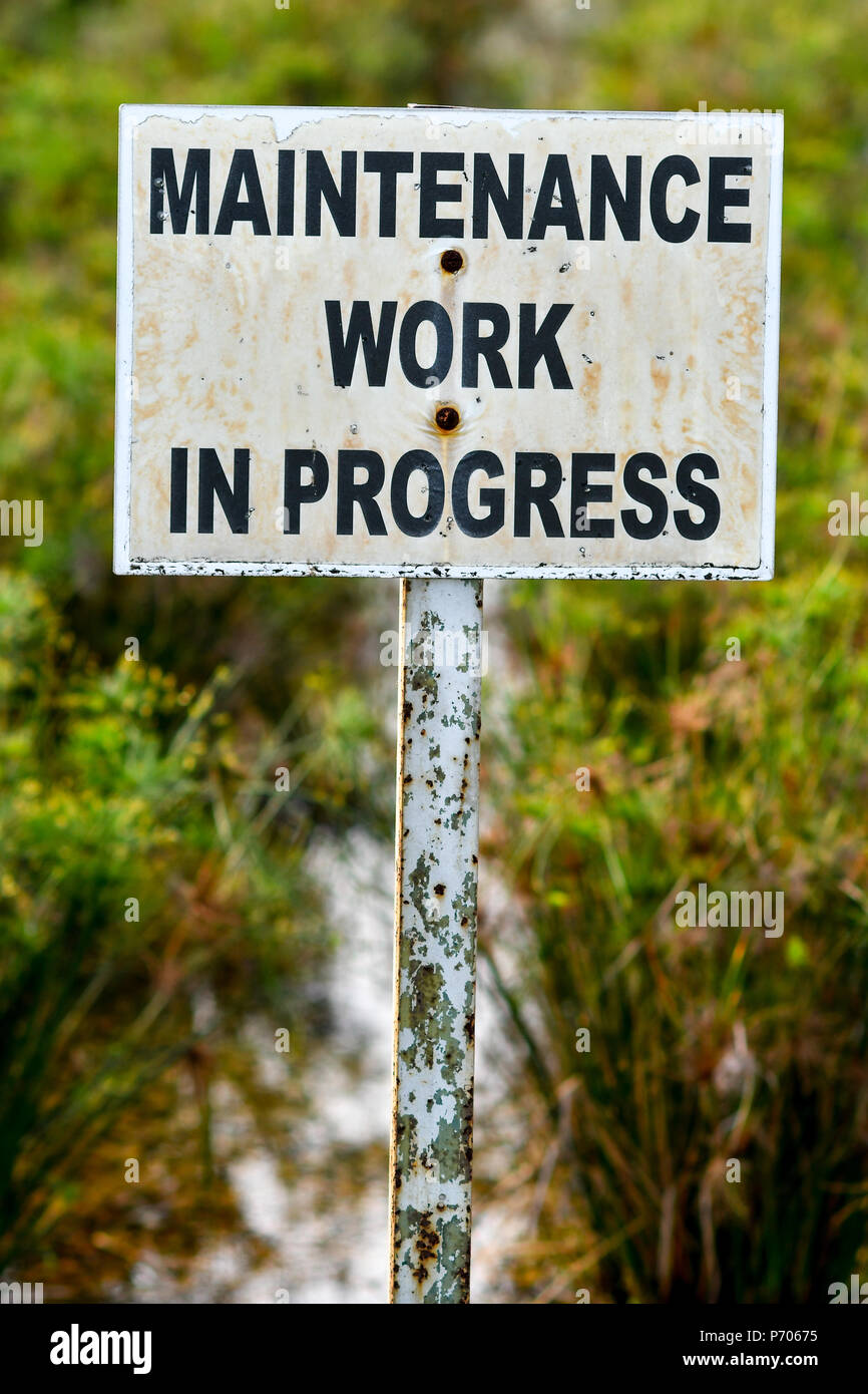 Maintenance work in progress sign board Stock Photo