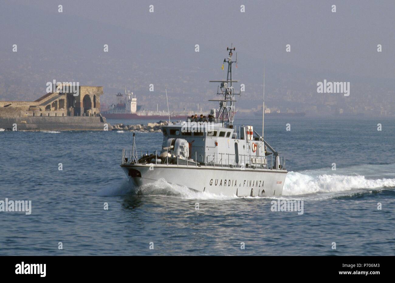 Italian finance police, 'Bigliani' class patrol boat navigating in the Gulf of Naples Stock Photo