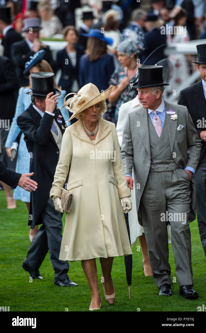 Prince Charles Prince of Wales and The Duchess of Cornwall enjoying the first day of Royal Ascot. Stock Photo