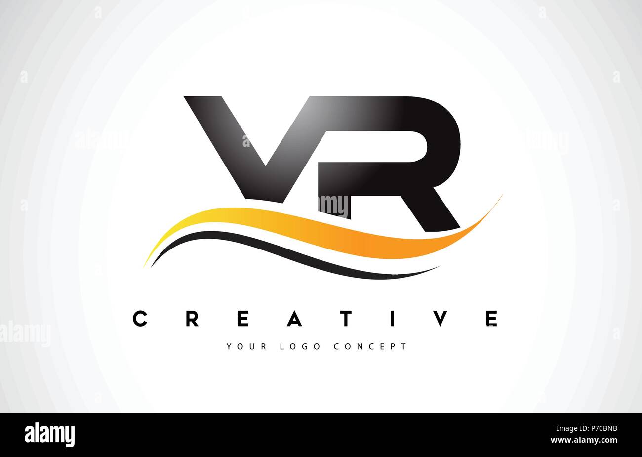 VR V R Swoosh Letter Logo Design with Modern Yellow Swoosh Curved Lines ...