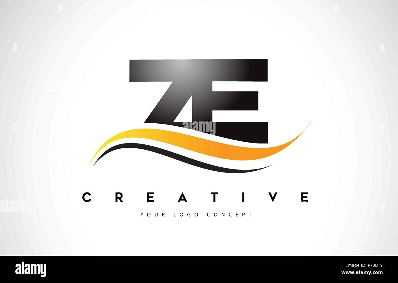 ZE Z E Swoosh Letter Logo Design with Modern Yellow Swoosh Curved Lines ...
