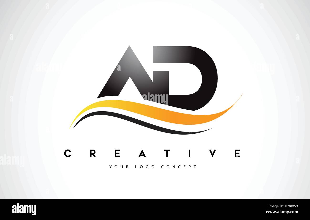 AD A D Swoosh Letter Logo Design with Modern Yellow Swoosh Curved Lines ...