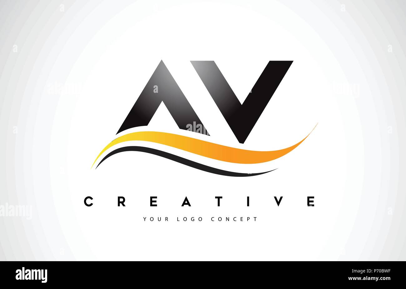 AV A V Swoosh Letter Logo Design with Modern Yellow Swoosh Curved Lines ...