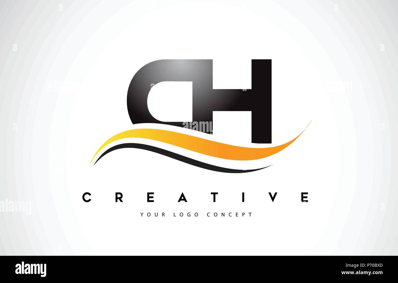 CH C H Swoosh Letter Logo Design with Modern Yellow Swoosh Curved Lines ...