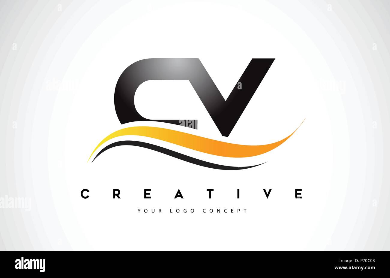 CV C V Swoosh Letter Logo Design with Modern Yellow Swoosh Curved Lines ...