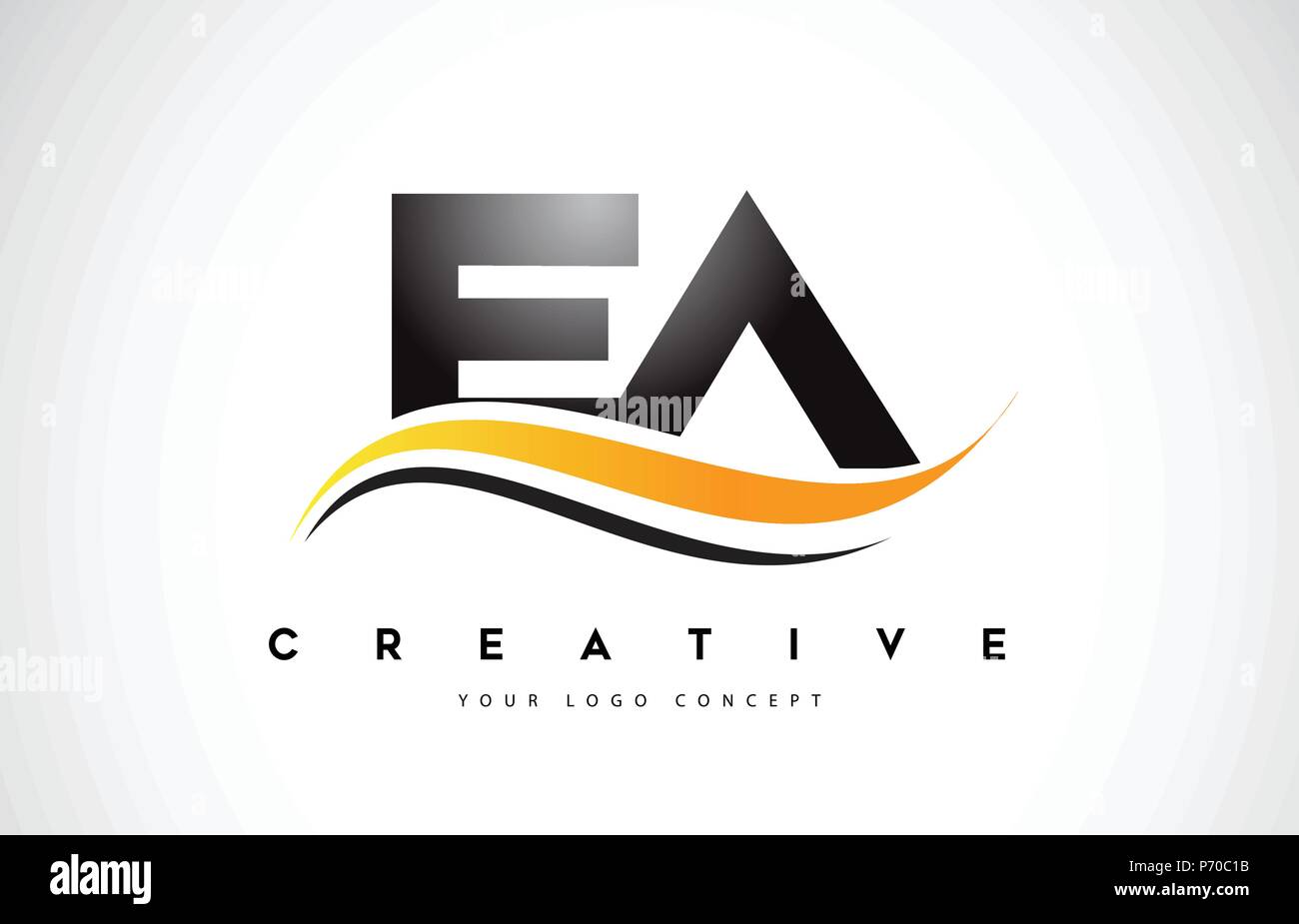 EA E A Swoosh Letter Logo Design with Modern Yellow Swoosh Curved Lines ...