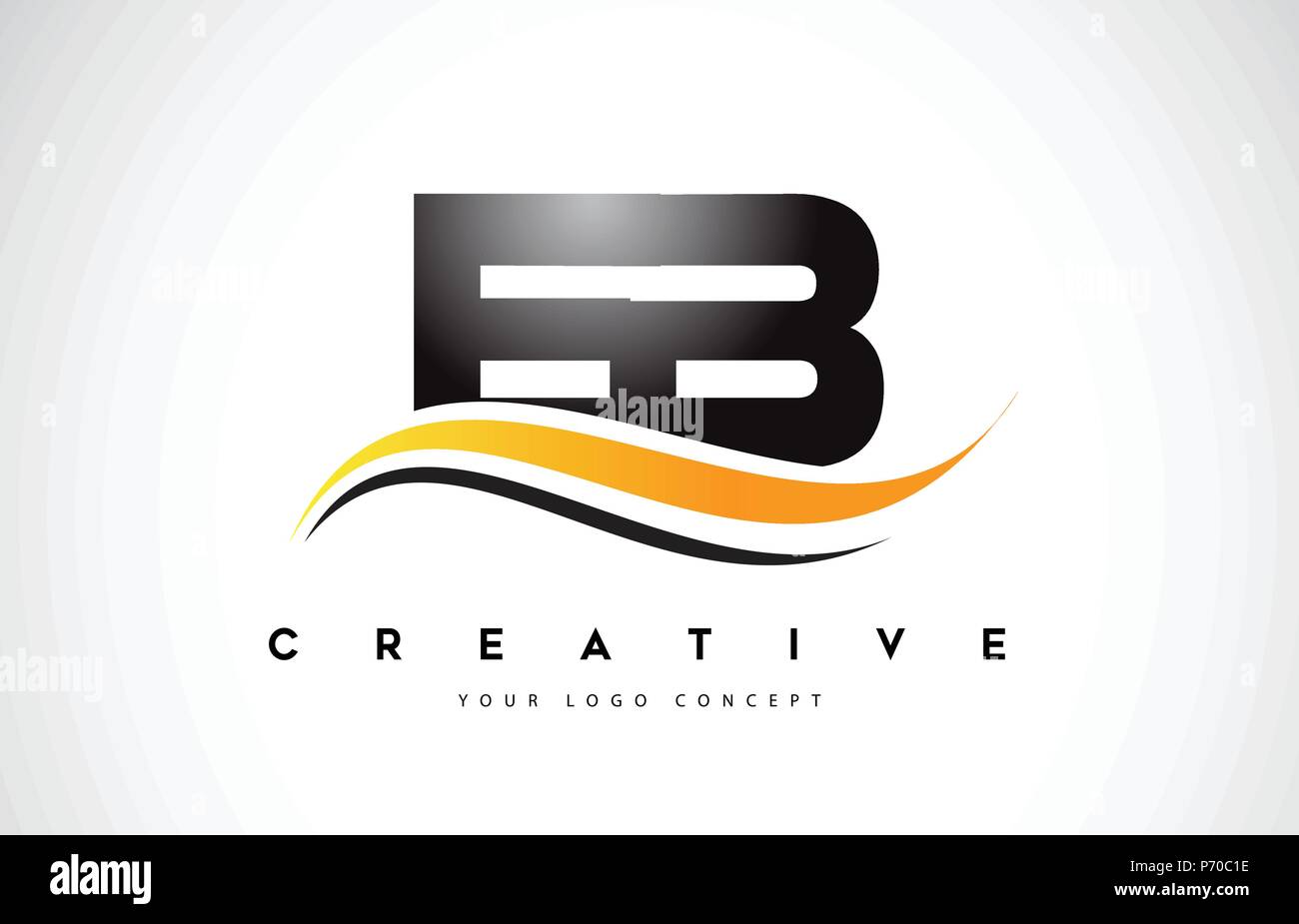 EB E B Swoosh Letter Logo Design with Modern Yellow Swoosh Curved Lines ...