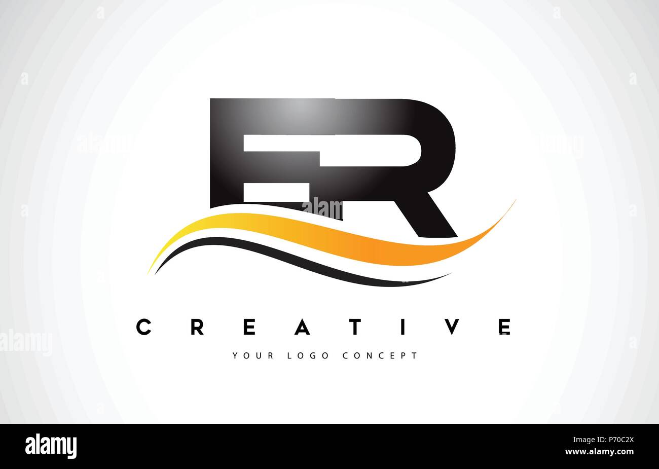 ER E R Swoosh Letter Logo Design with Modern Yellow Swoosh Curved Lines ...
