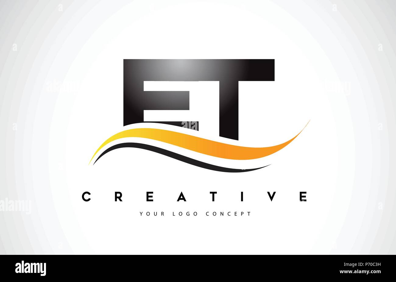 ET E T Swoosh Letter Logo Design with Modern Yellow Swoosh Curved Lines ...