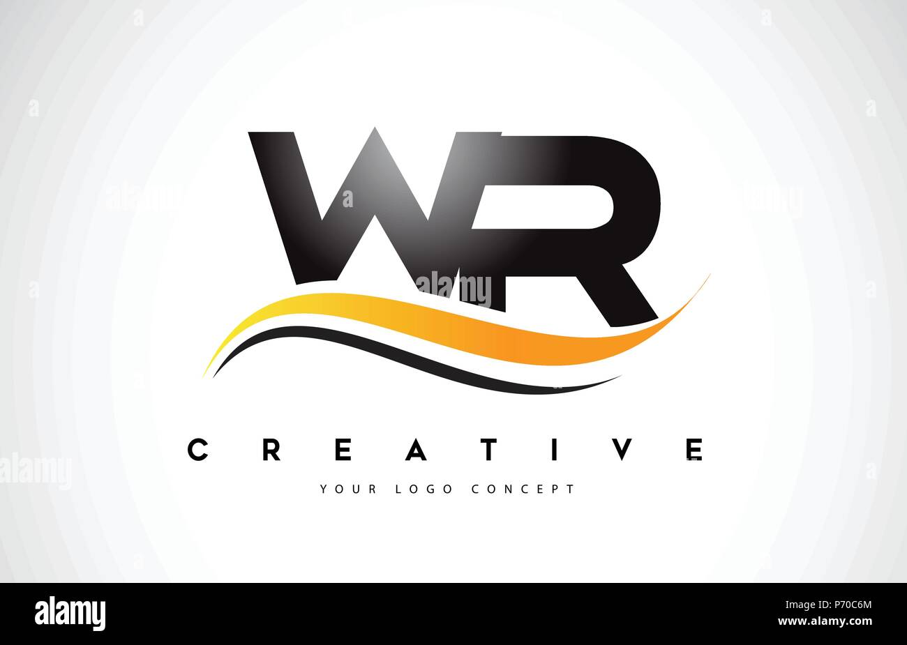WR W R Swoosh Letter Logo Design with Modern Yellow Swoosh Curved Lines ...