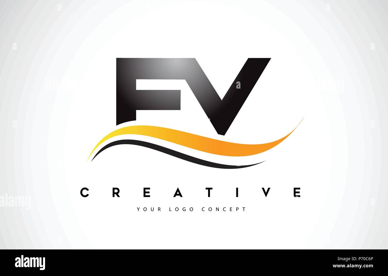 FV F V Swoosh Letter Logo Design with Modern Yellow Swoosh Curved Lines ...