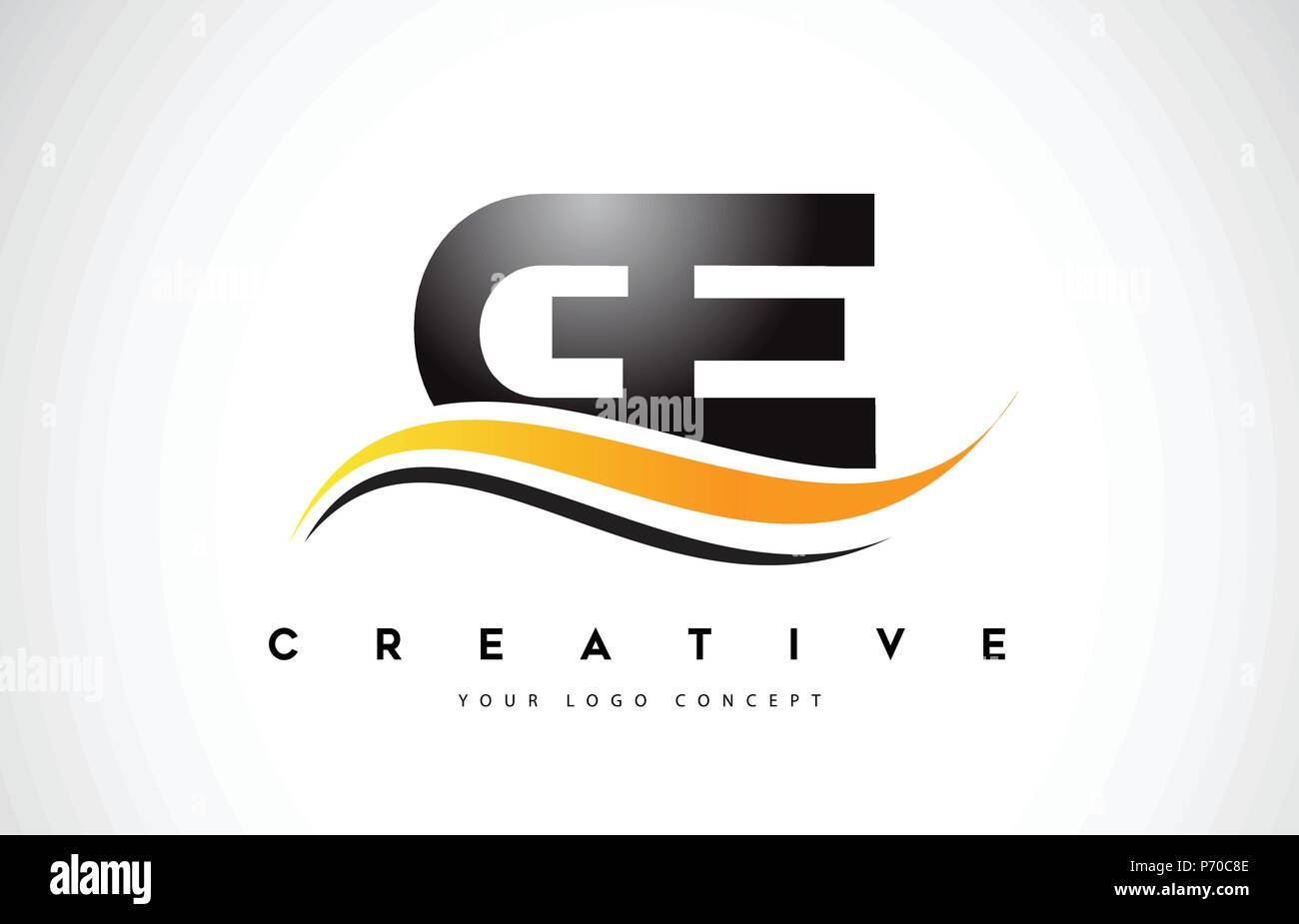 GE G E Swoosh Letter Logo Design with Modern Yellow Swoosh Curved Lines ...