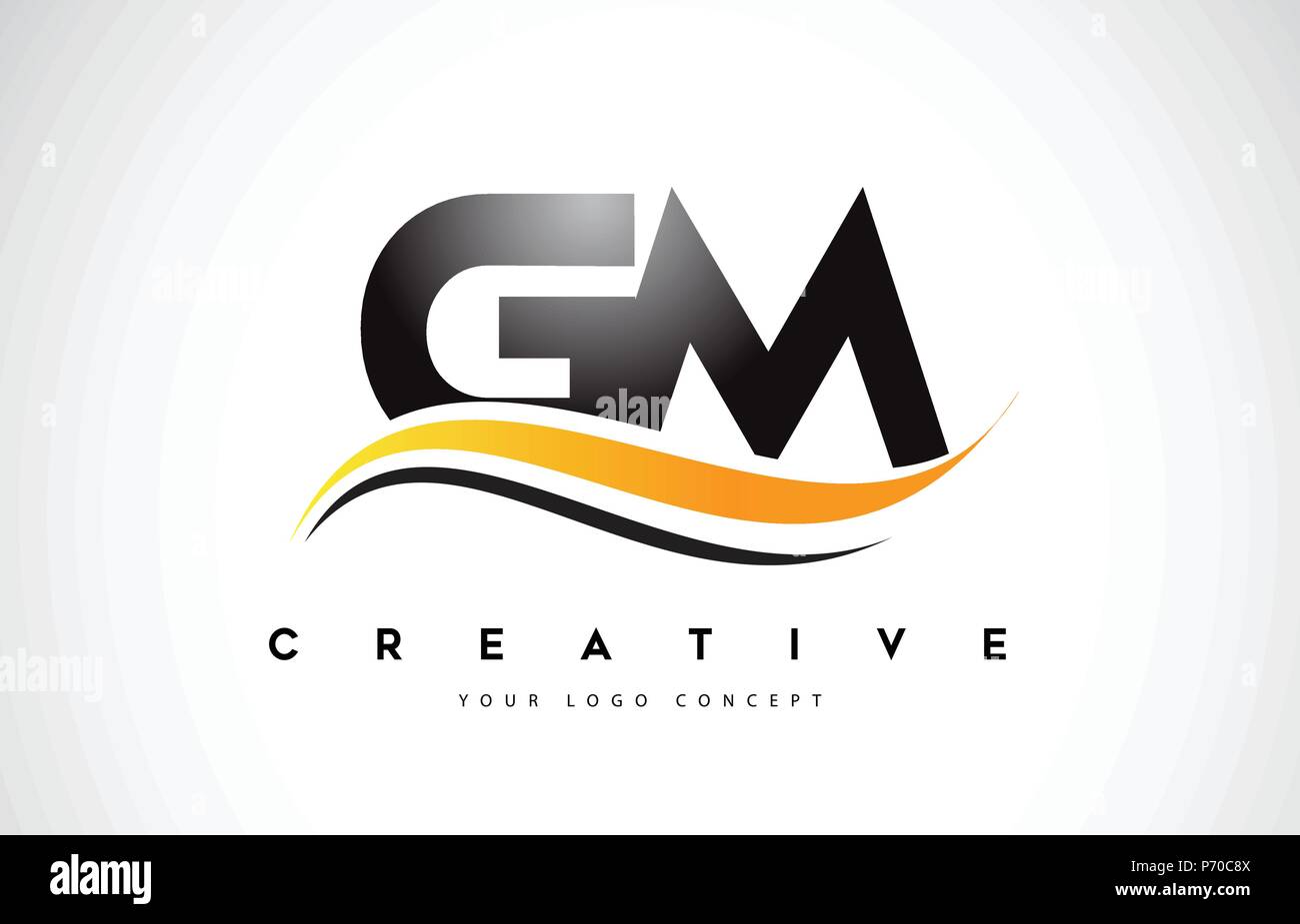 GM G M Swoosh Letter Logo Design with Modern Yellow Swoosh Curved