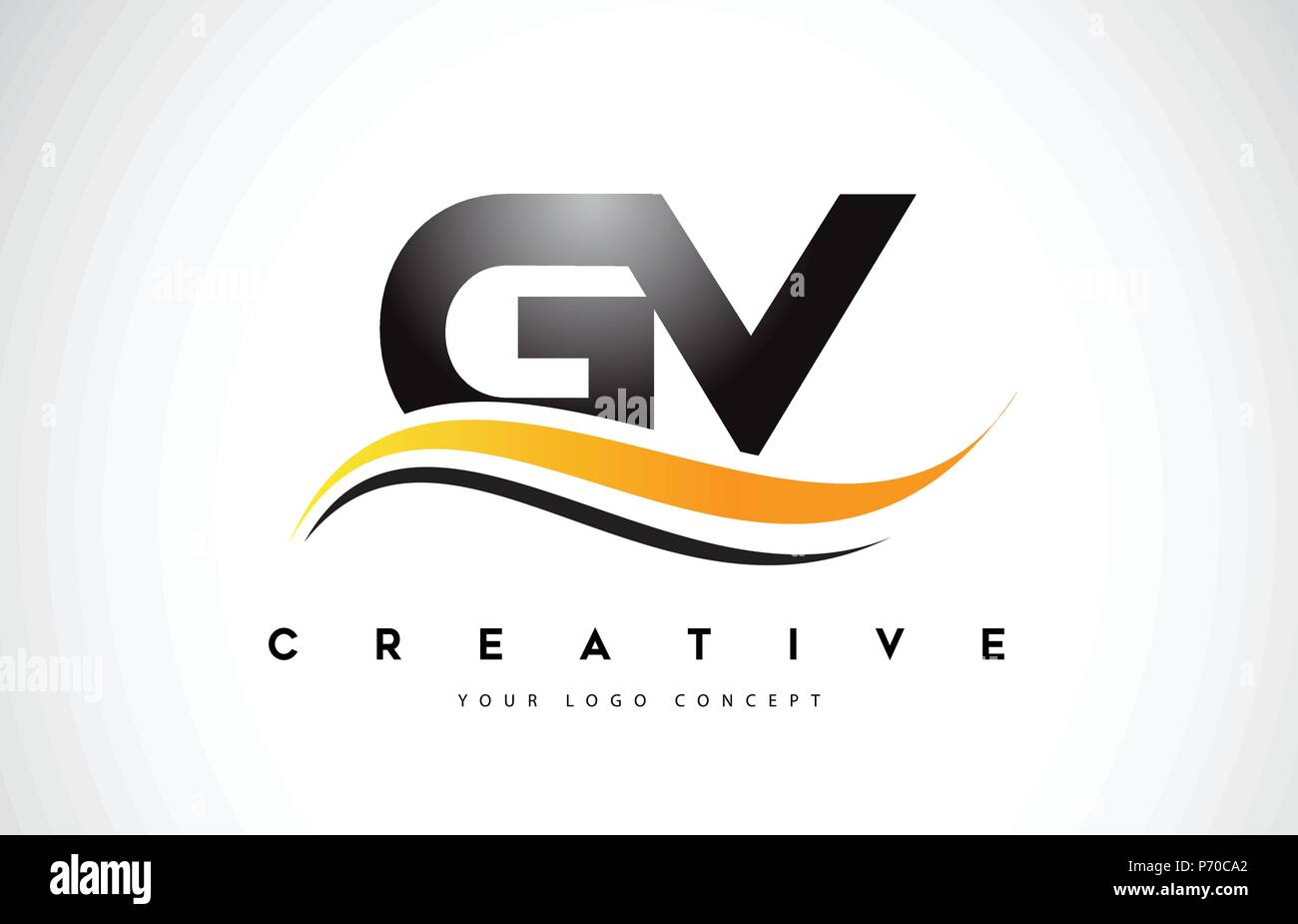 GV G V Swoosh Letter Logo Design with Modern Yellow Swoosh Curved Lines ...