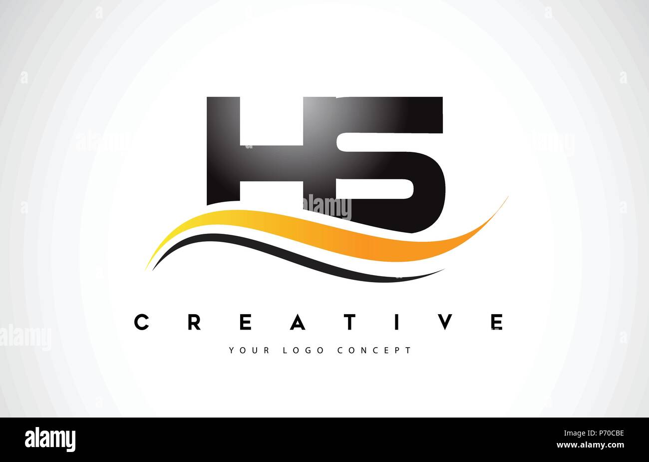 HS H S Swoosh Letter Logo Design with Modern Yellow Swoosh Curved Lines ...