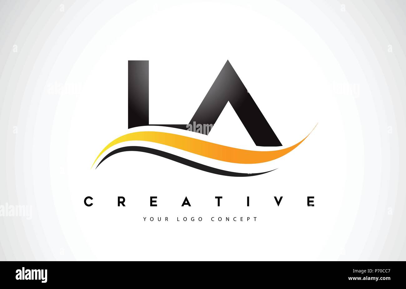 LA L A Swoosh Letter Logo Design with Modern Yellow Swoosh Curved Lines ...