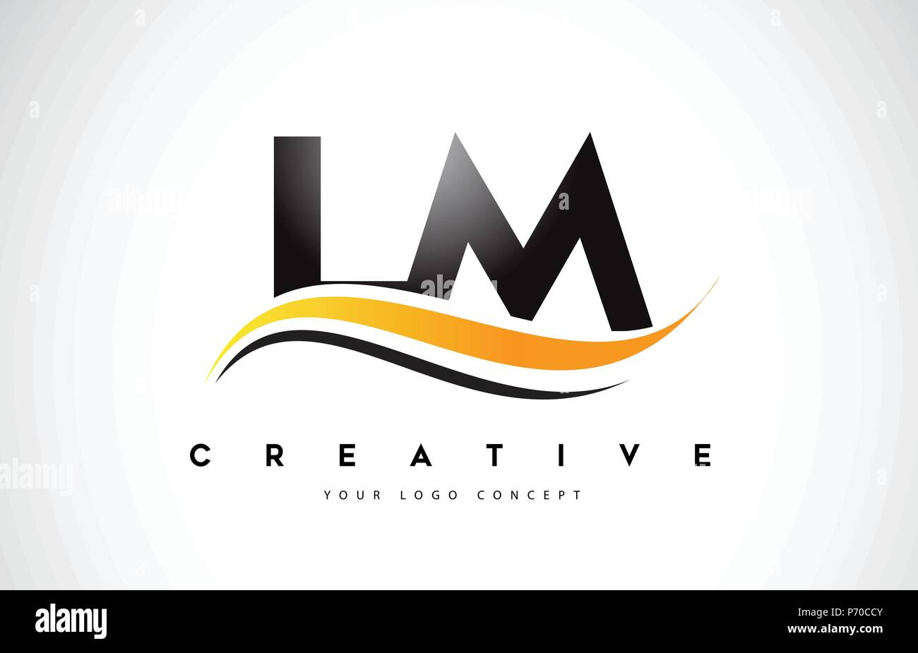 LM L M Swoosh Letter Logo Design with Modern Yellow Swoosh Curved Lines ...