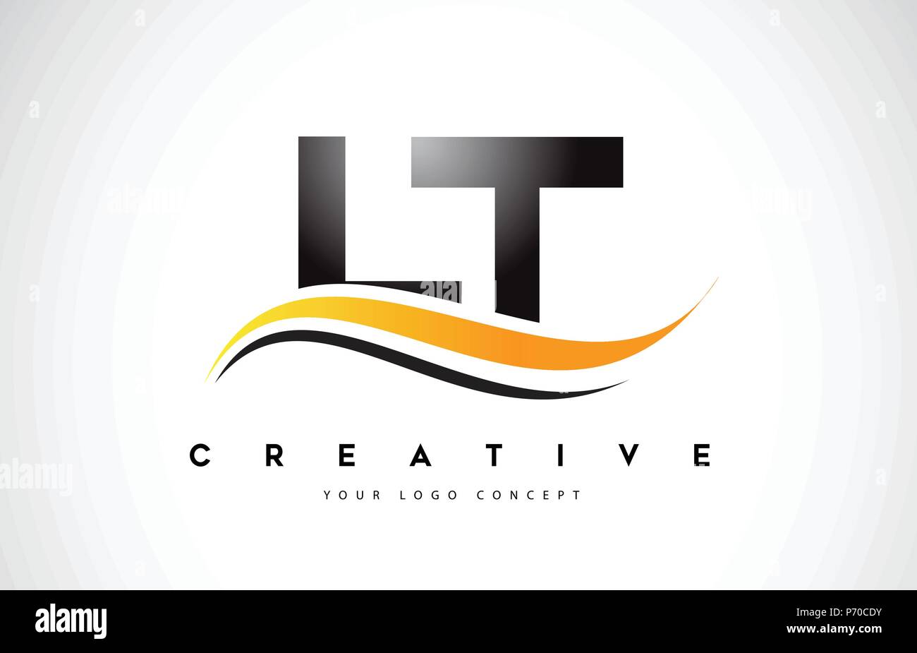 LT L T Swoosh Letter Logo Design with Modern Yellow Swoosh Curved Lines ...