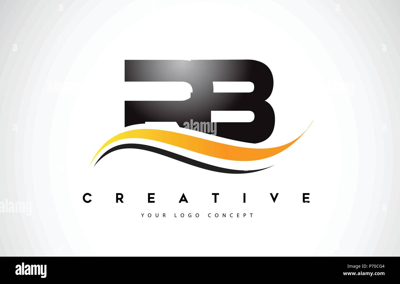 RB R B Swoosh Letter Logo Design with Modern Yellow Swoosh Curved Lines ...