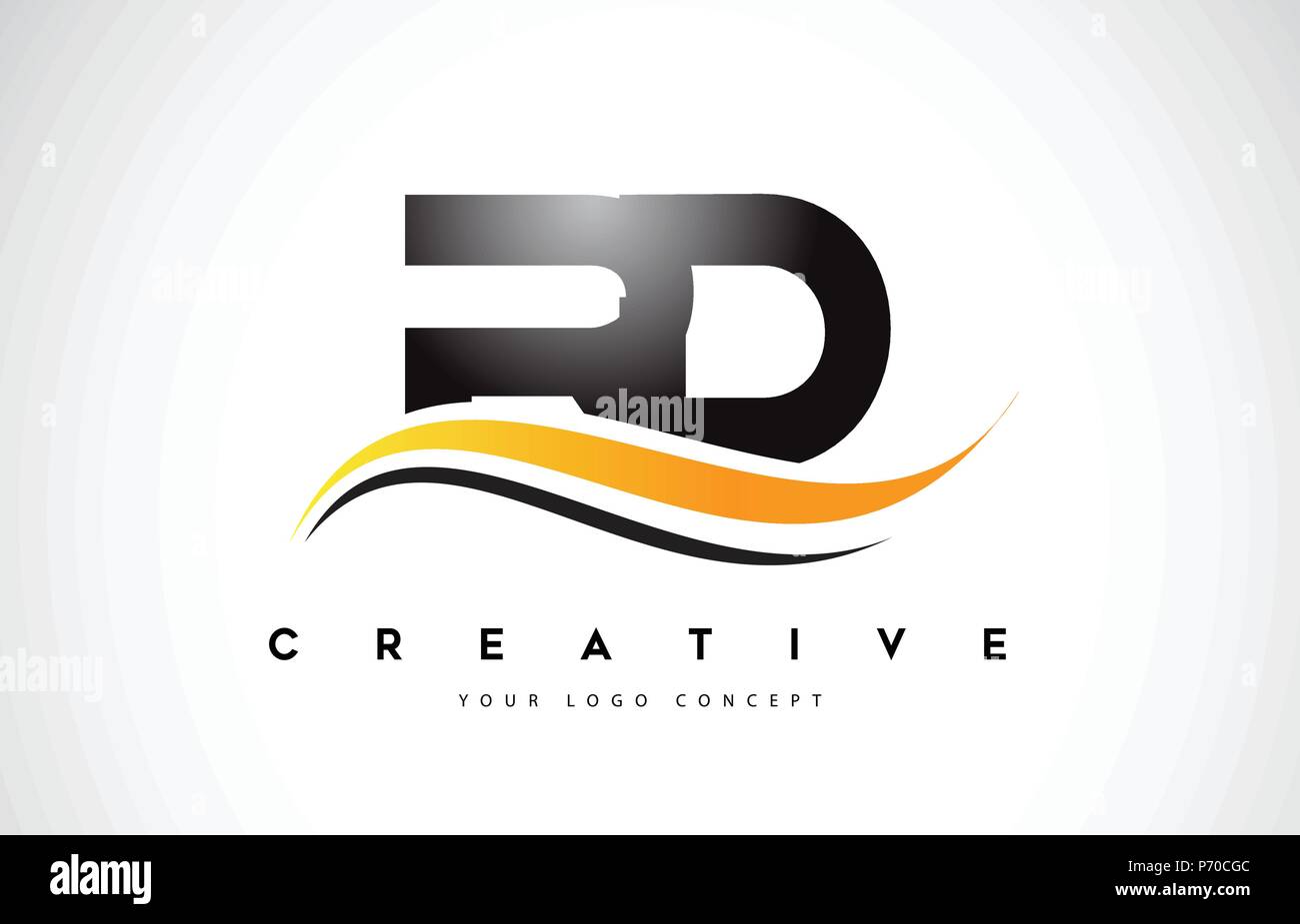 RD R D Swoosh Letter Logo Design with Modern Yellow Swoosh Curved Lines ...