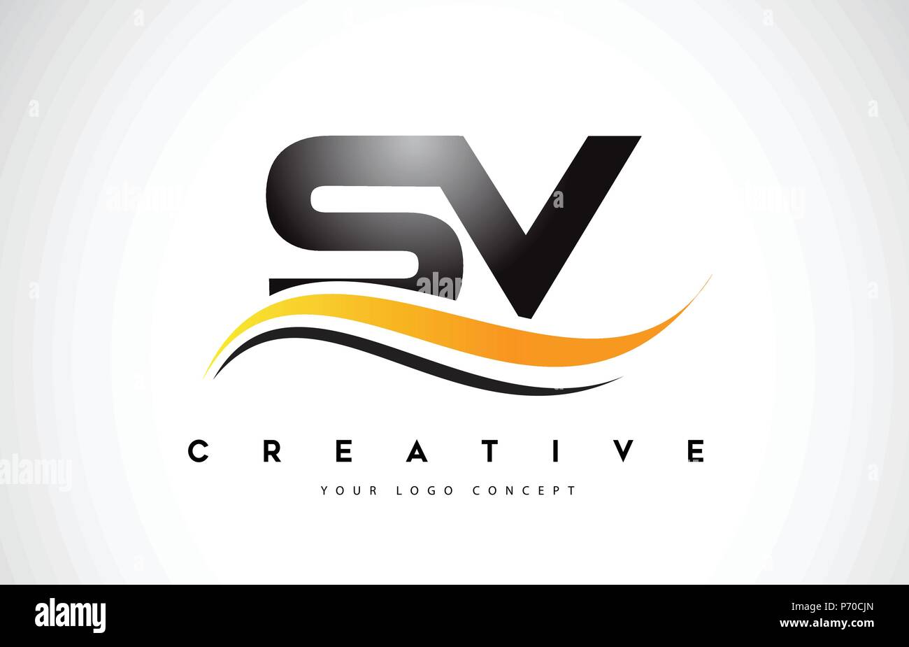 SV S V Swoosh Letter Logo Design with Modern Yellow Swoosh Curved Lines ...