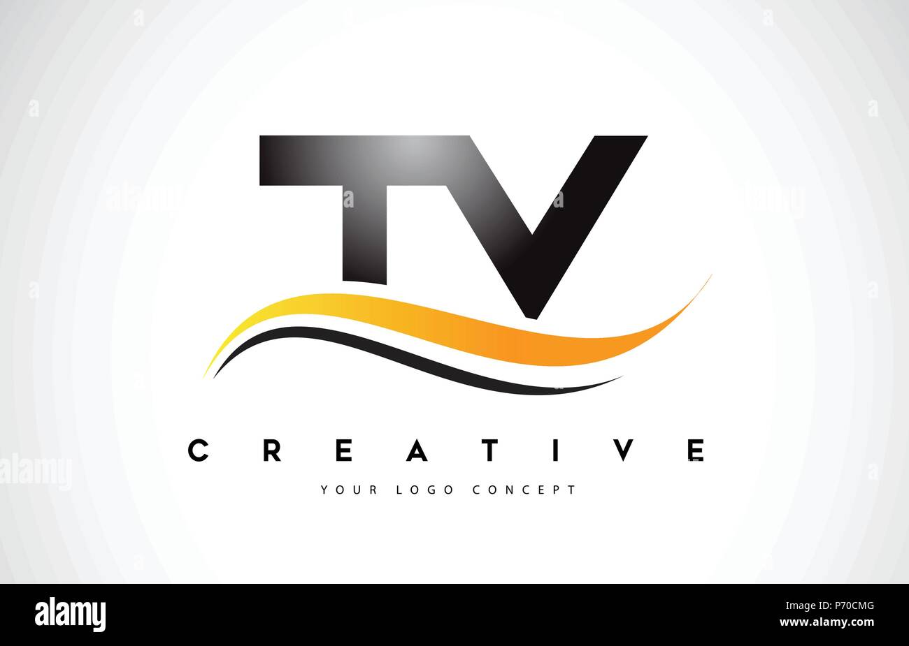 TV T V Swoosh Letter Logo Design with Modern Yellow Swoosh Curved Lines ...