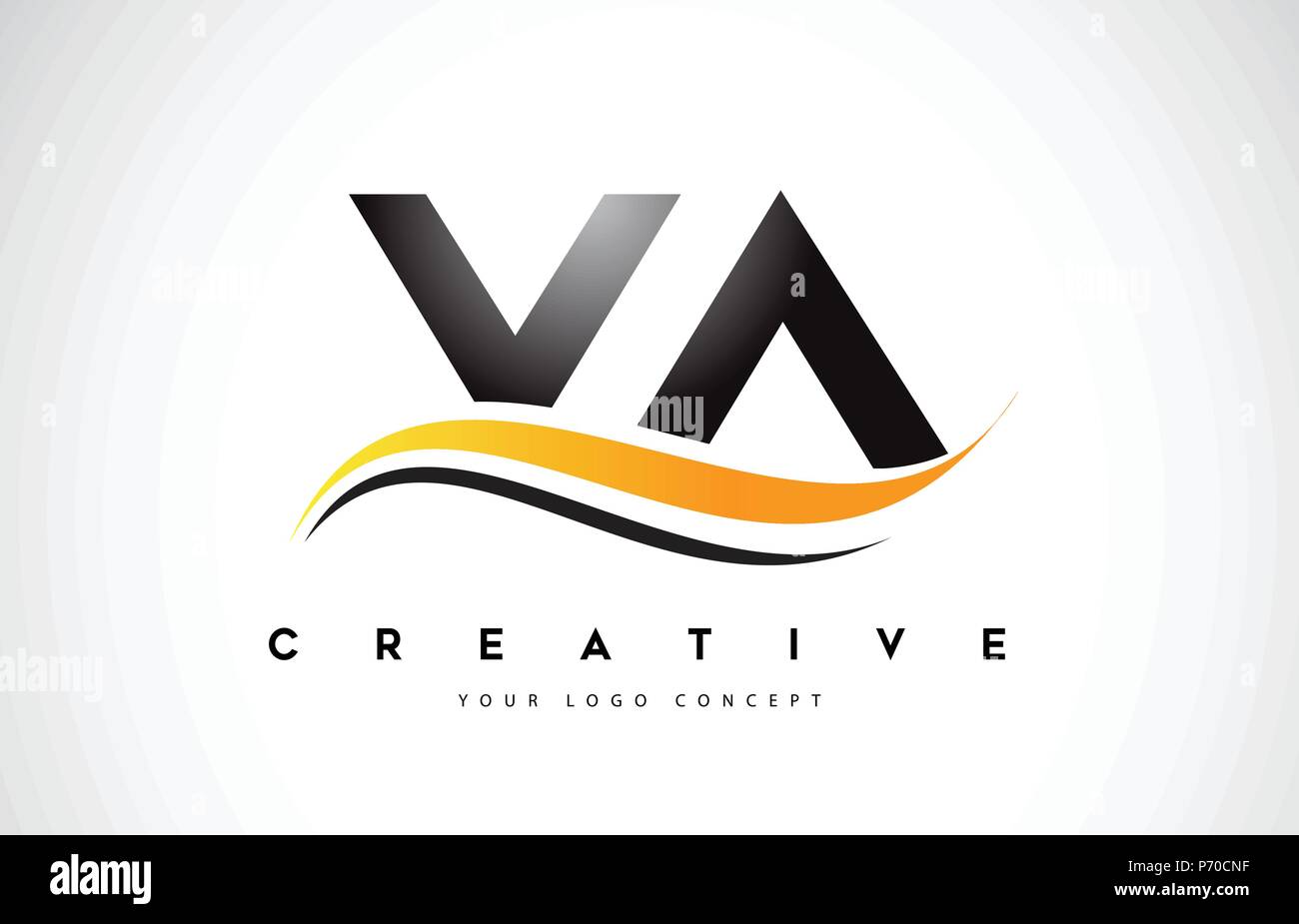 VA V A Swoosh Letter Logo Design with Modern Yellow Swoosh Curved Lines ...