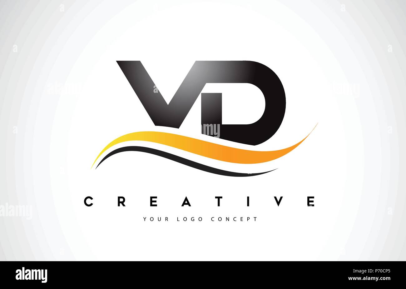 VD V D Swoosh Letter Logo Design with Modern Yellow Swoosh Curved Lines ...