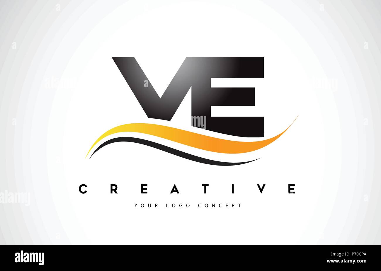 VE V E Swoosh Letter Logo Design with Modern Yellow Swoosh Curved Lines ...
