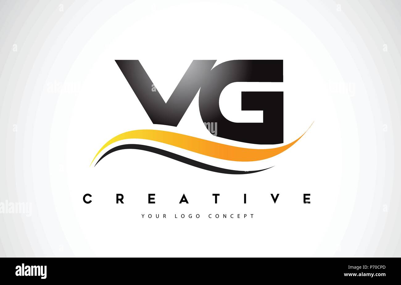 VG V G Swoosh Letter Logo Design with Modern Yellow Swoosh Curved Lines ...