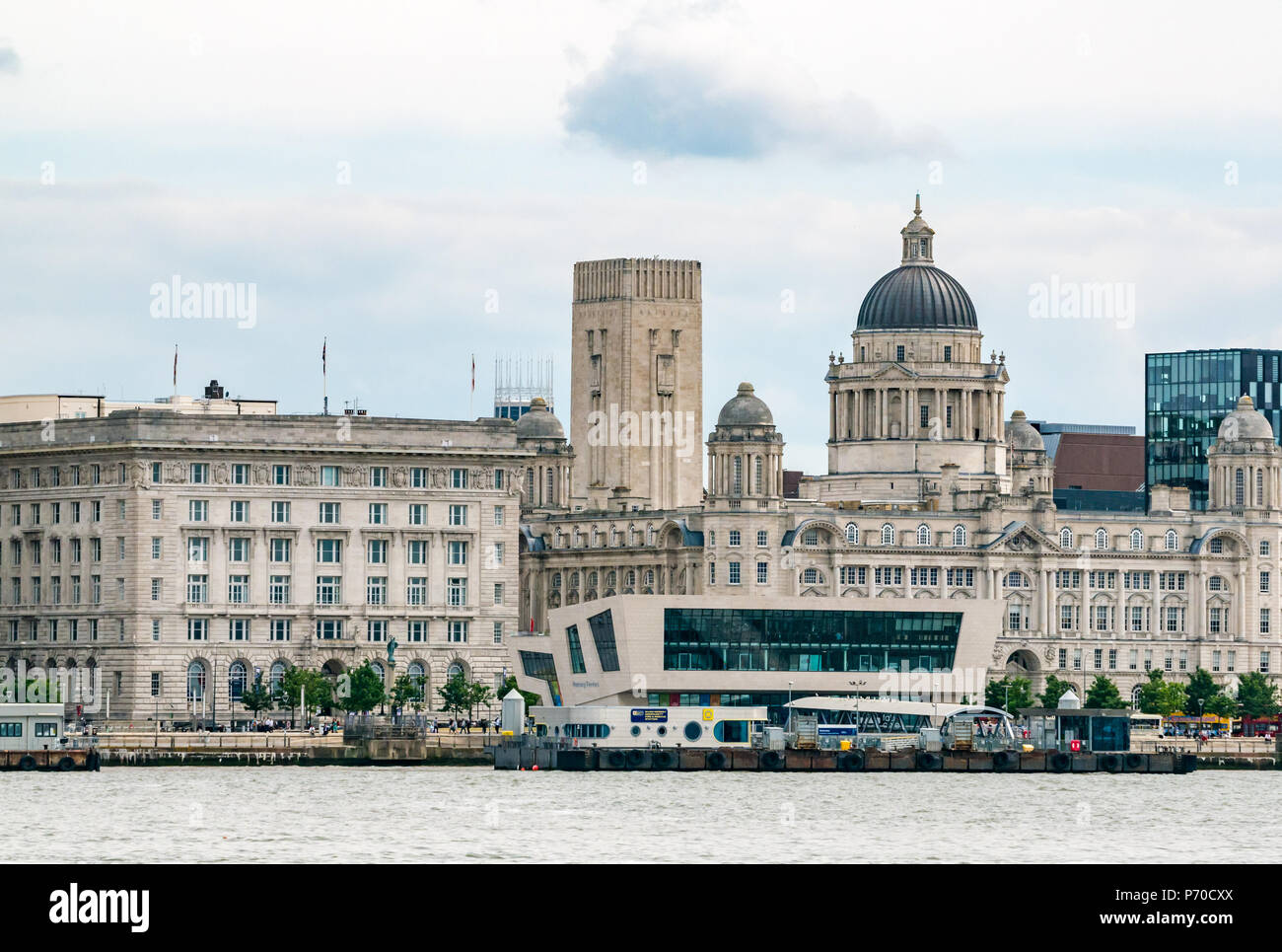 The Three Graces, Port of Liverpool building, Cunard Building and Museum of Liverpool and Georges Dock tower, Pier Head, Liverpool, England, UK Stock Photo