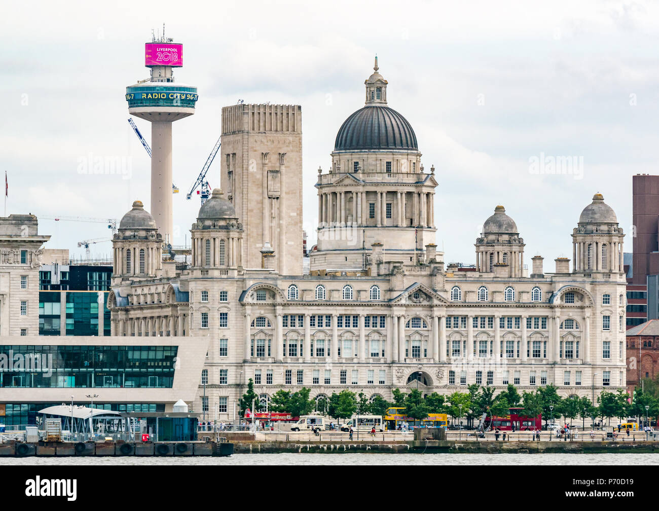 St John's Beacon Radio City observation tower and grand domed Edwardian baroque style Port of Liverpool building, riverside, Liverpool, England, UK Stock Photo