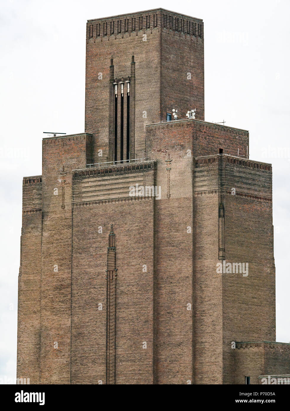 View of stark 1930s Art Deco style ventilation shaft for Queensway Tunnel, Liverpool, England, UK Stock Photo
