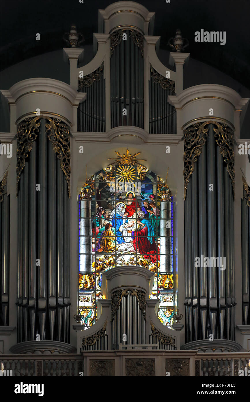 Bach pipe organ in stained glass window hi-res stock photography and ...
