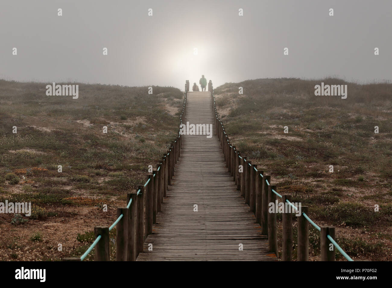 Back from the beach at sunset or end of holidays. Portuguese coast dune. Stock Photo