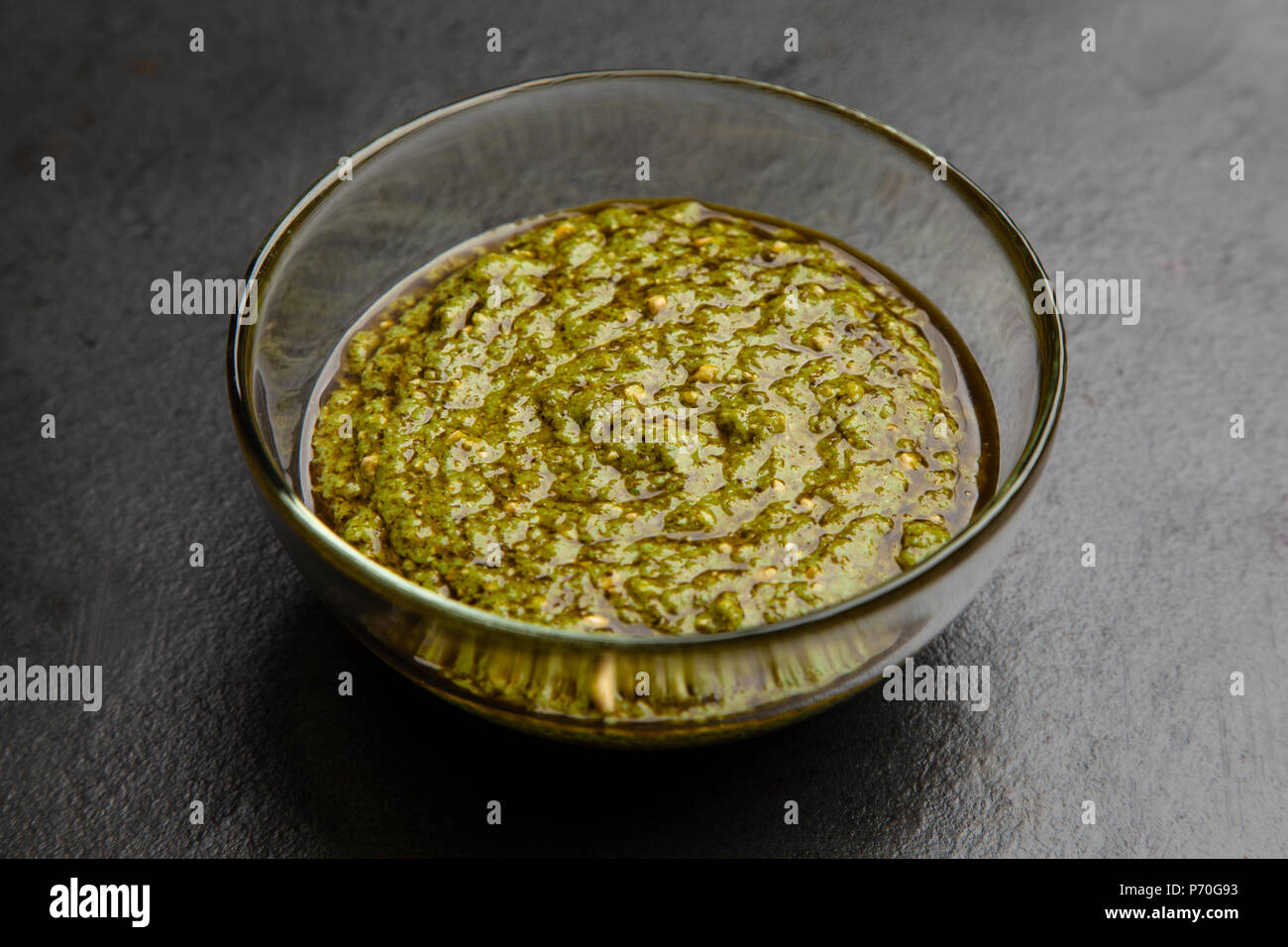 Pesto sauce in a bowl Stock Photo