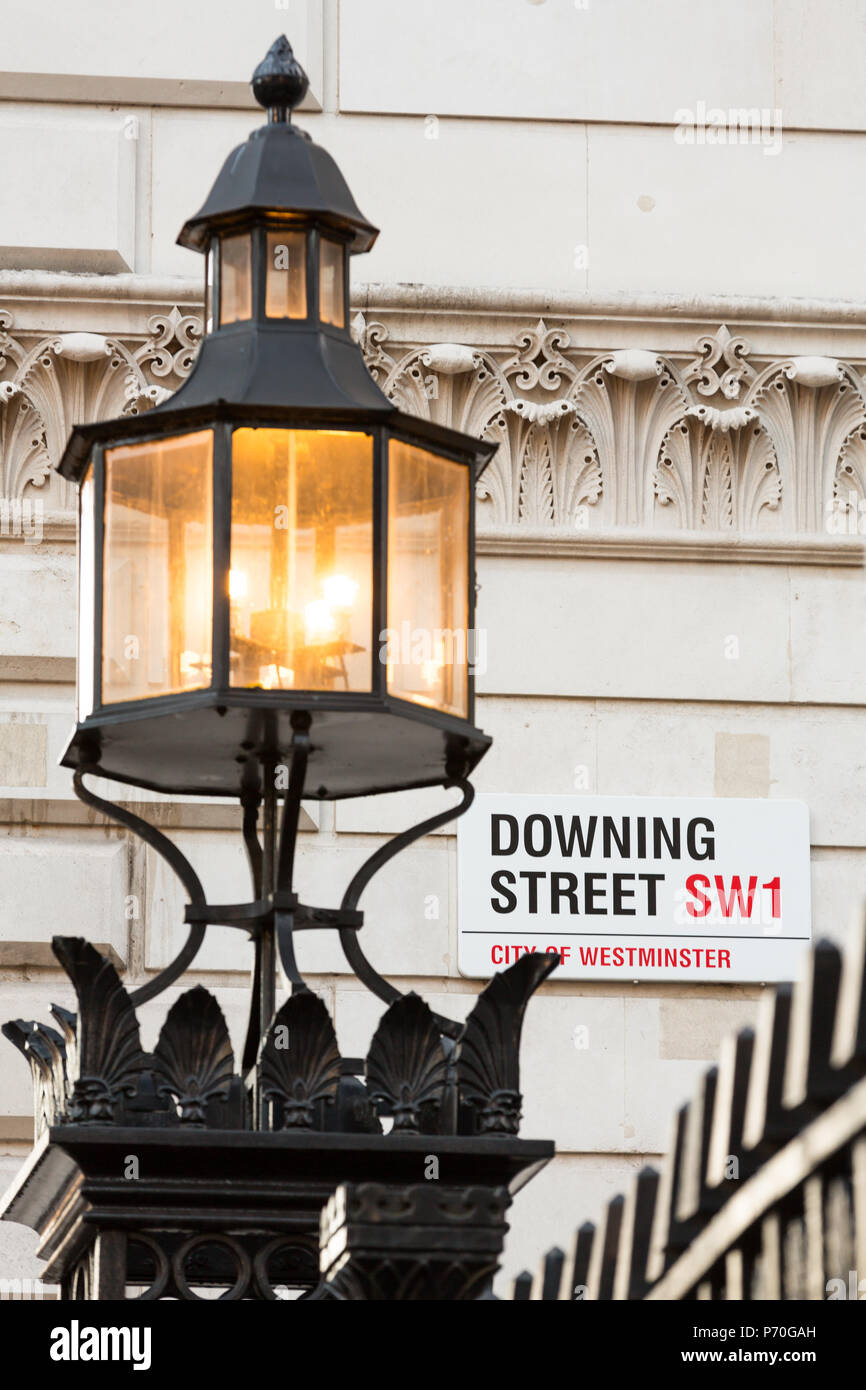 London, UK - 20th November 2013: The iconic sign for Downing Street, Westminster.  Number 10 is the official residence of the Prime Minister. In Londo Stock Photo