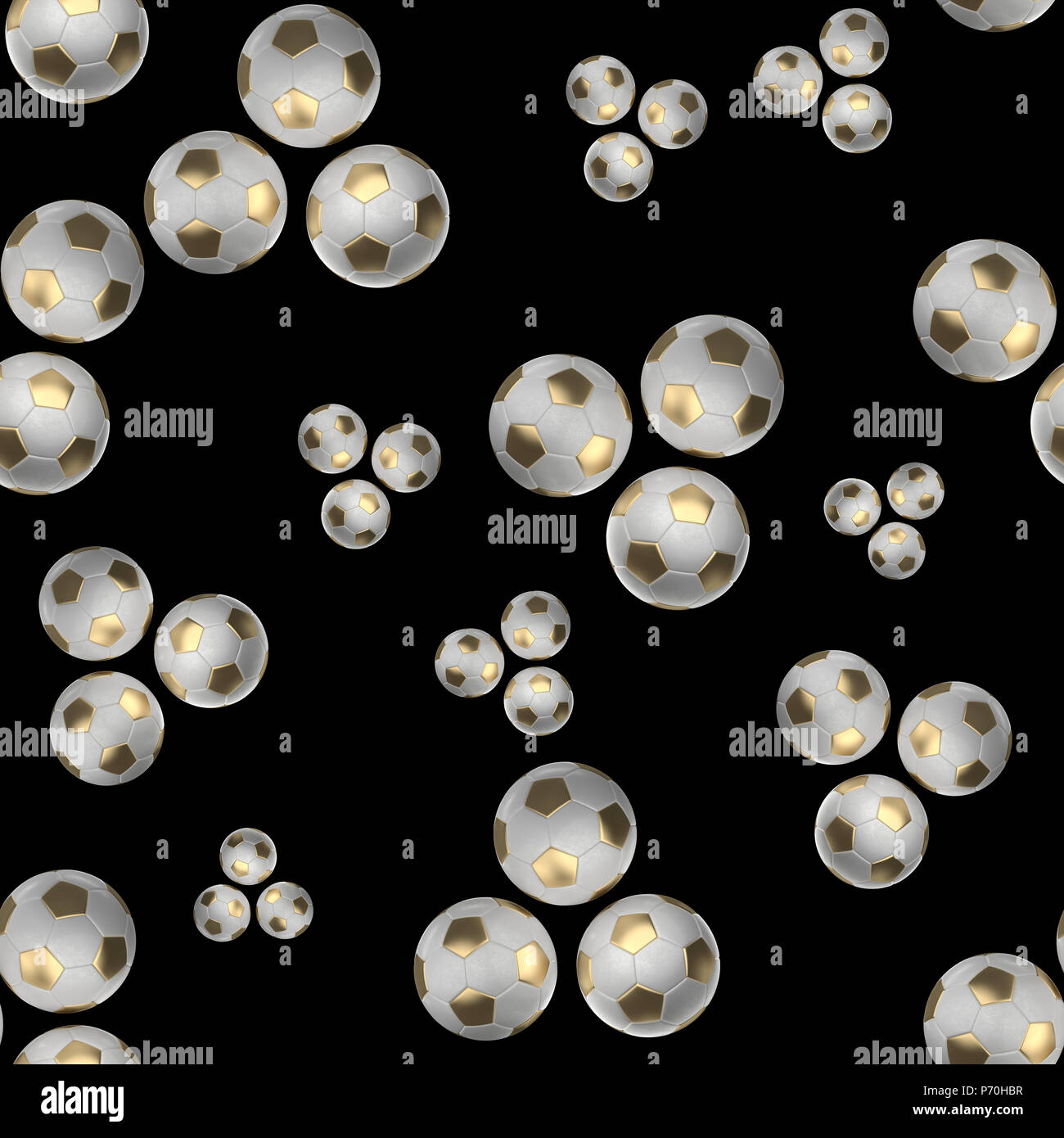 golden Soccer-balls isolated on black background seamless pattern 3d ...