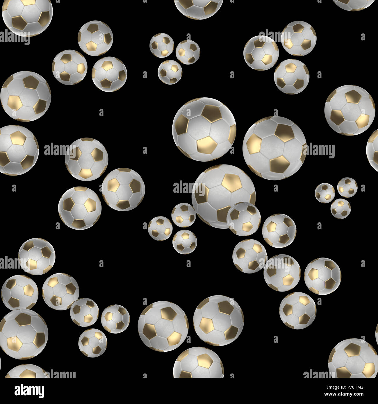 golden Soccer-balls isolated on black background seamless pattern 3d ...
