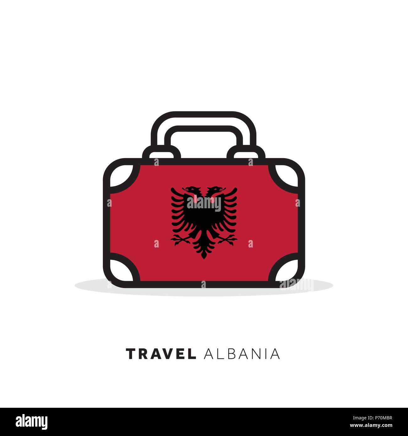 Albania travel concept. Suitcase vector icon with national country flag Stock Vector