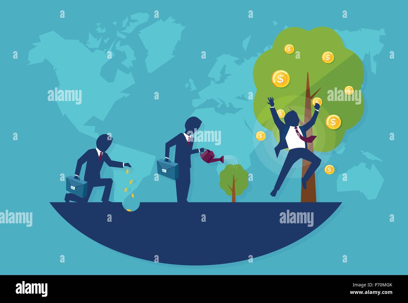 Vector of a businessman planting a money tree. Concept of financial wisdom and business success Stock Vector