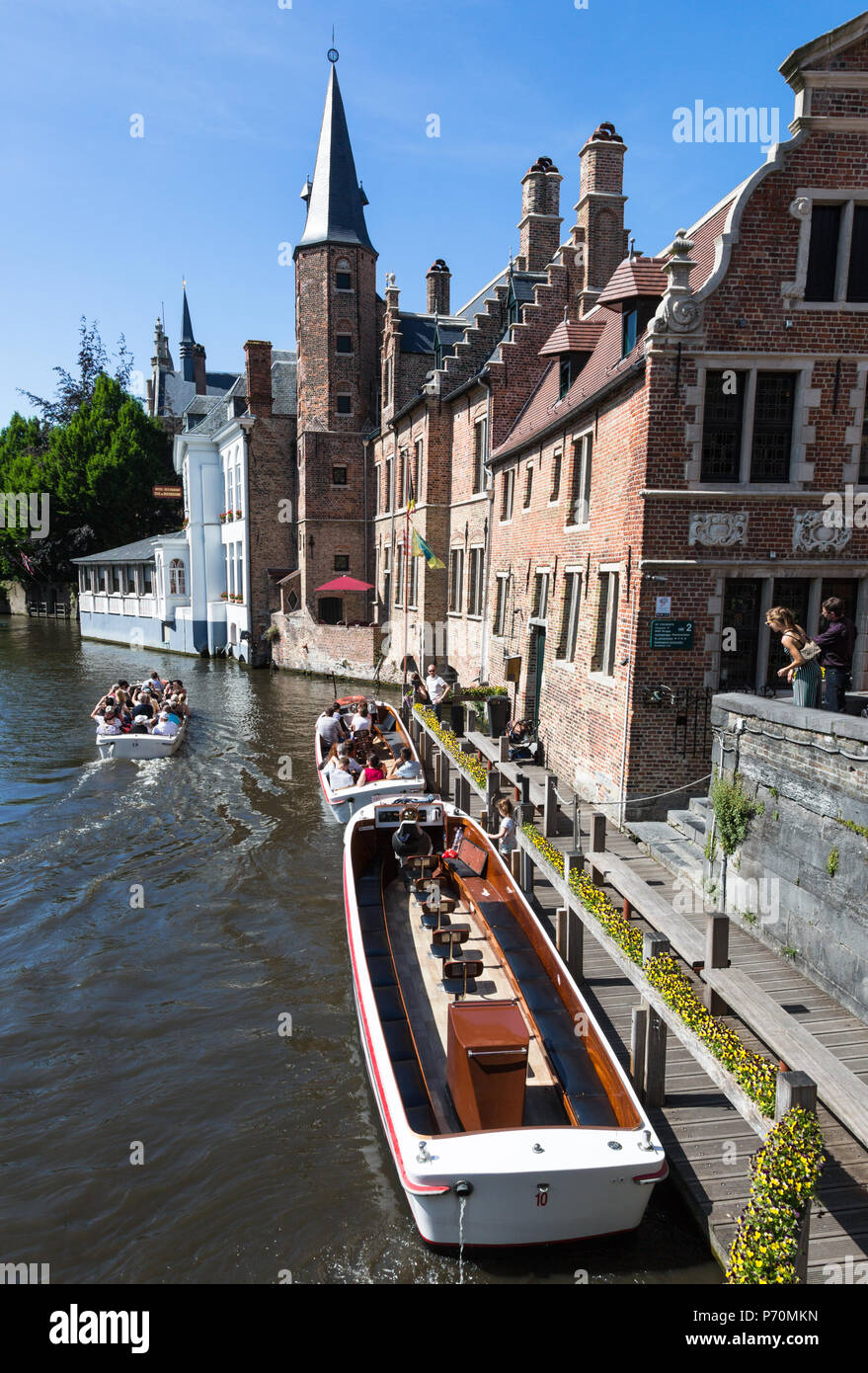 tourist boat trip on the canal, Bruges, Belgium Stock Photo