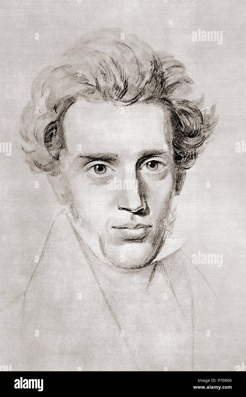 Søren Aabye Kierkegaard, 1813 – 1855.  Danish philosopher, theologian, poet, social critic and religious author.  After a contemporary print. Stock Photo