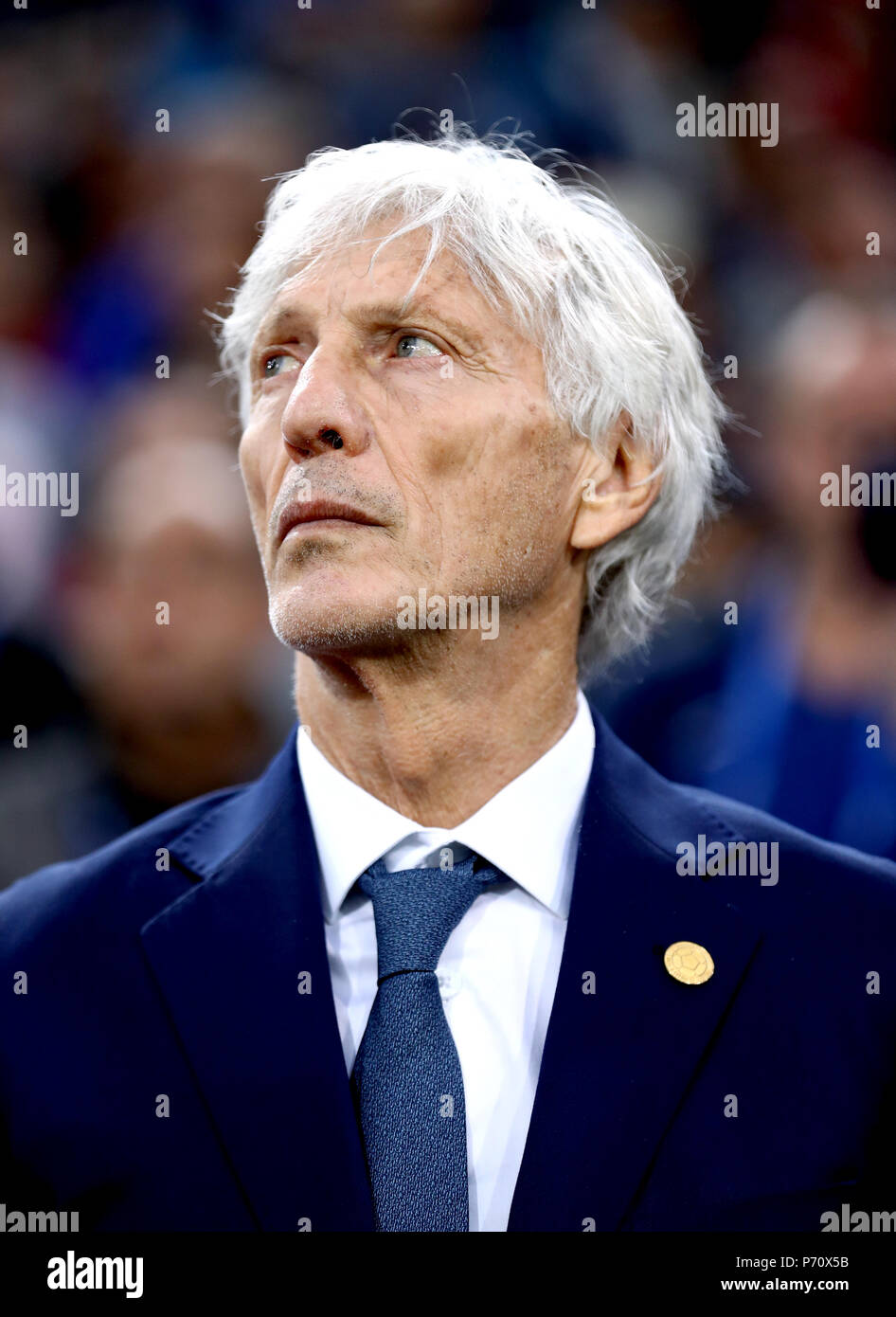 Colombia manager Jose Pekerman during the FIFA World Cup 2018, round of 16 match at the Spartak Stadium, Moscow. Stock Photo