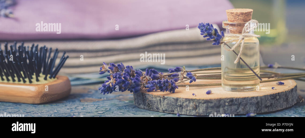 Bottle Of Natural Cosmetic Lavender Oil Hair And Body Treatment