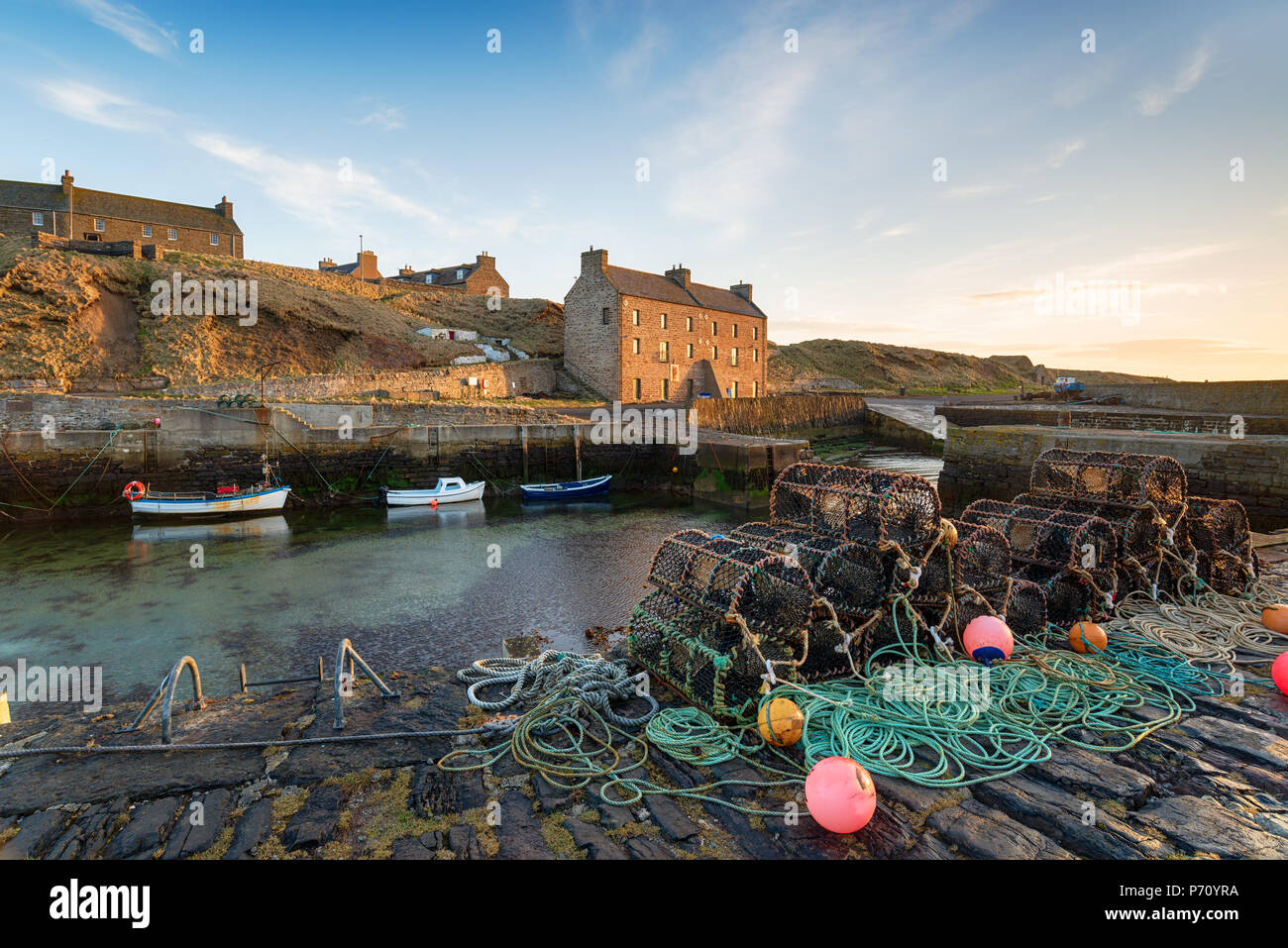 Lobster pots in the harbour at Keiss near Wick in Caithness on the