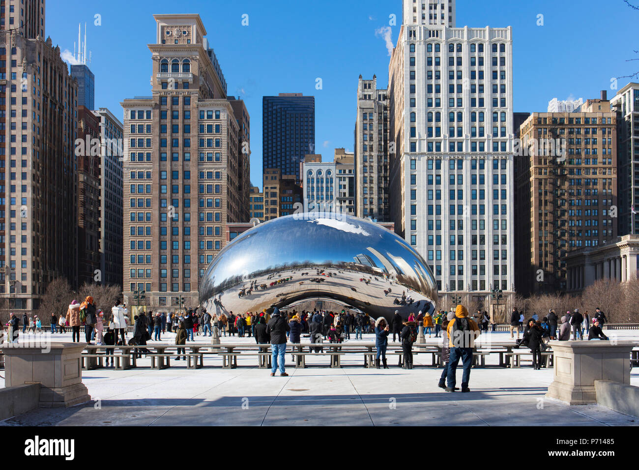 Cloud Gate (The Bean) sculpture on a clear winter's day, Millennium